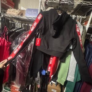 Full Send Women's Black Cropped Hoodie with Red Accents